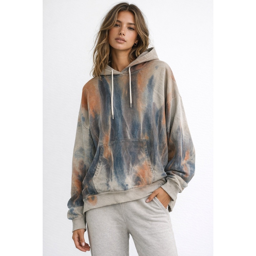 John Elliott Beach Hoodie Fossil Tie Dye Oversized French Terry Sweatshirt NWT